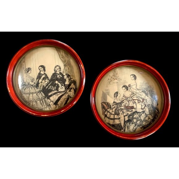 Peter Watson Studio Other - Peter Watson Studio Victorian Fashion Prints Under Convex Glass Wall Art Set